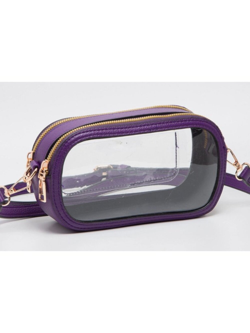 Purple Clear Stadium Crossbody Bag Double Zip Game Day Purse